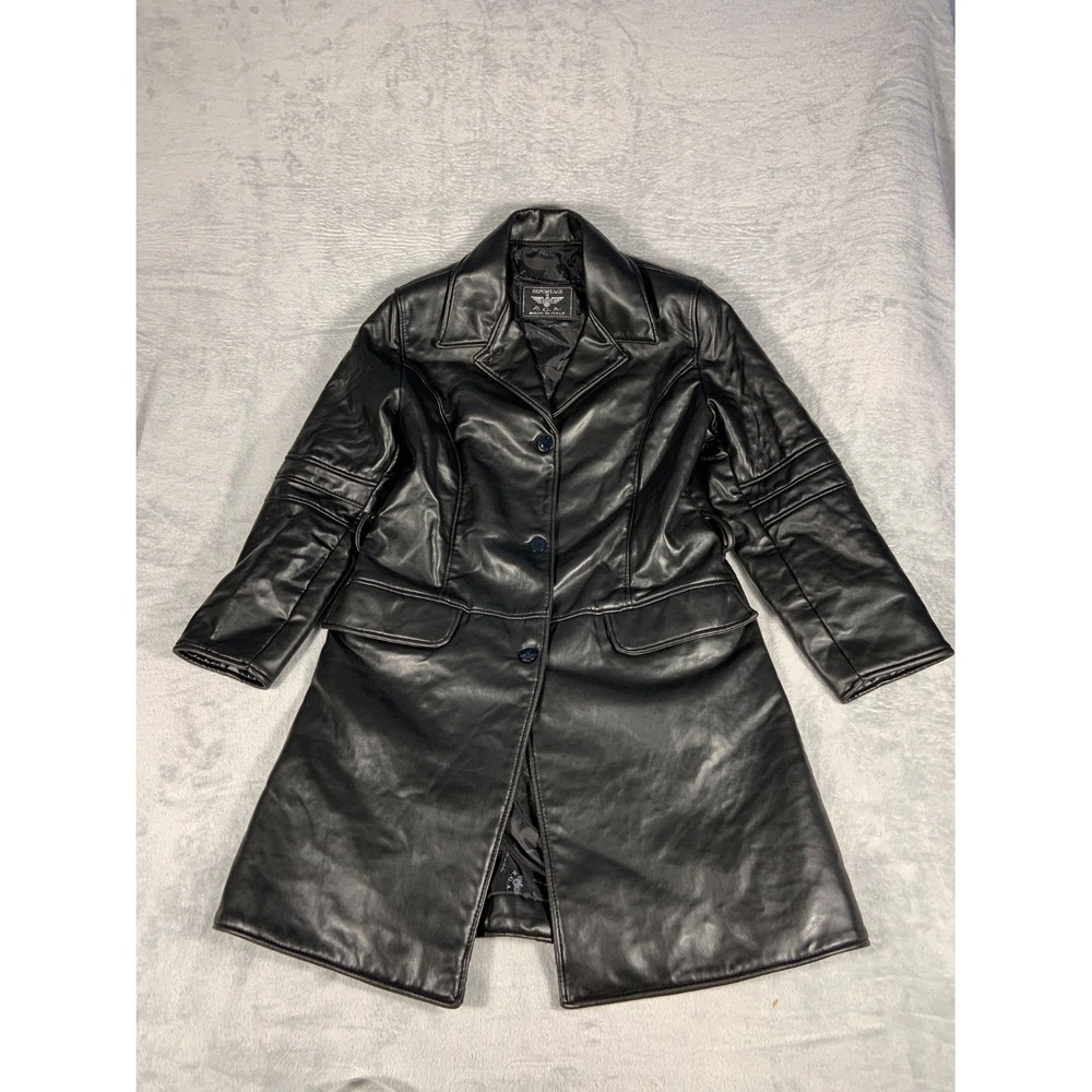 Reportage Coat Womens Black Long Sleeve Leather-look Synthetic flap pockets